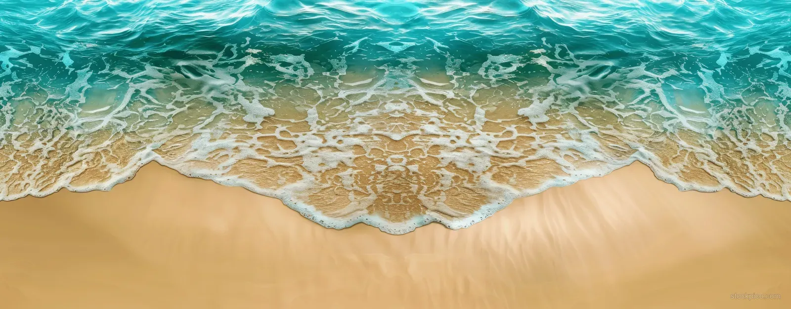 Turquoise ocean waves lap across a sandy beach with sunlit highlights near the shoreline.