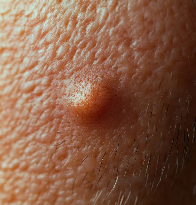 Close-up of human skin texture with a wasp sting bump and red swollen reaction.