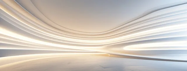 White curved interior hall with soft light waves and smooth 3D floor