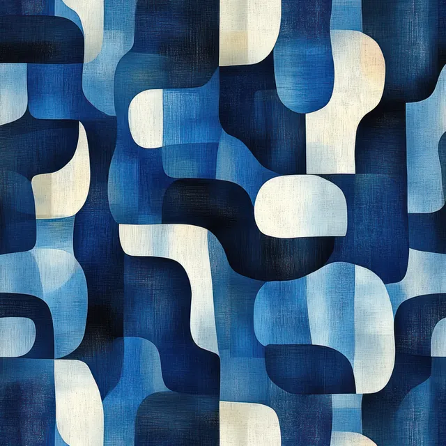 Seamless repeating pattern of navy blue and white irregular block shapes with subtle textured overlap.