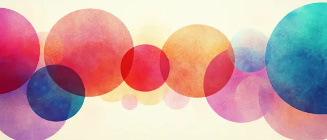 Pastel abstract background with overlapping colorful circles and soft paint spots on beige