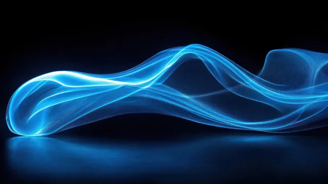 Blue light waves curve across a dark background with a soft glow and reflection.