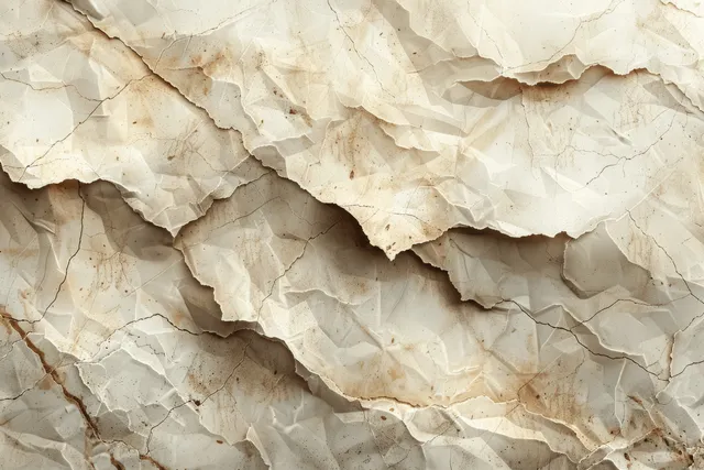 Aged beige marble wall with cracks and a curled torn paper layer at the top.