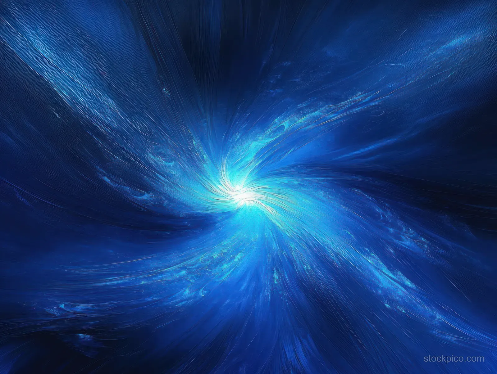 Deep blue vortex spirals outward around a bright center glow with radiating energy trails.