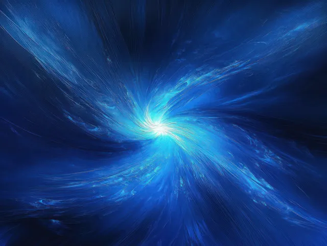 Abstract blue vortex with radiant light center pulling swirling energy outward in space