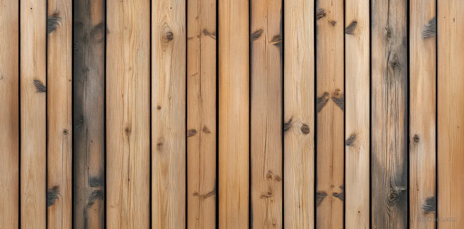 Vertical light wood planks with visible grain and knots shown under soft natural light.