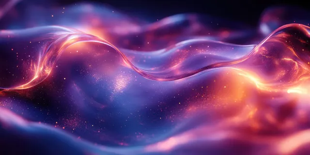 Neon blue and purple energy waves swirling across a dark futuristic abstract background