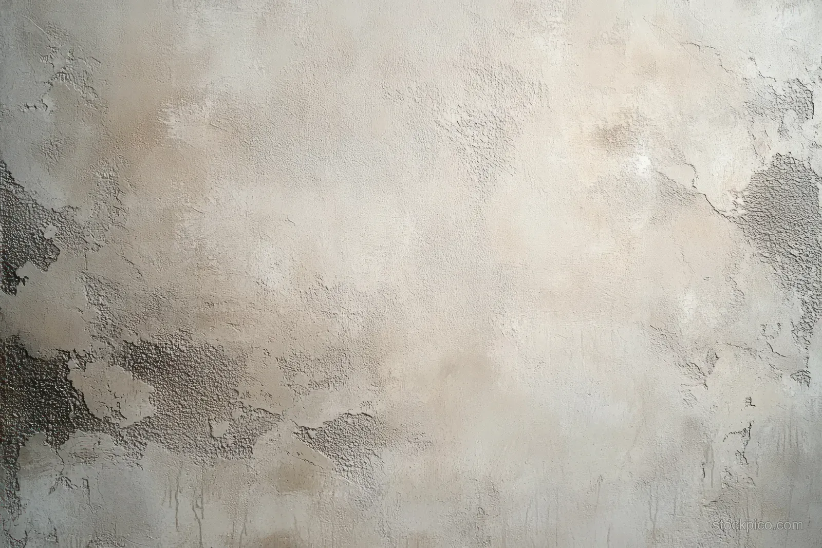 Beige wall close-up with peeling paint flakes and fine cracks across a rough weathered surface.