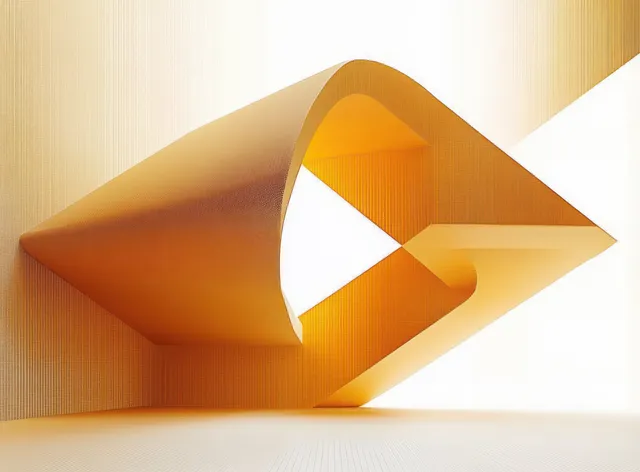 Golden abstract sculpture with sharp edges and smooth curves casting soft shadows in a minimalist interior.