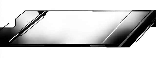 Reflective silver futuristic UI panel with angular black accents and geometric framing