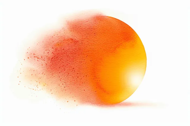 Watercolor orange circle with soft gradient blending and neon iridescent glow on a white background.