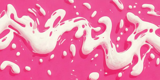 White liquid fluid splashes and swirls across a vivid pink abstract background