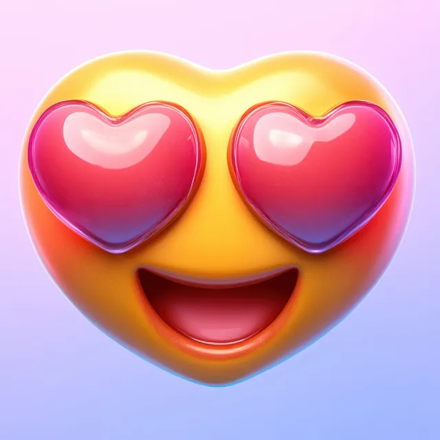 Heart-Eyed Emoji with Bright Smile in Pop Art Style on Gradient Background
