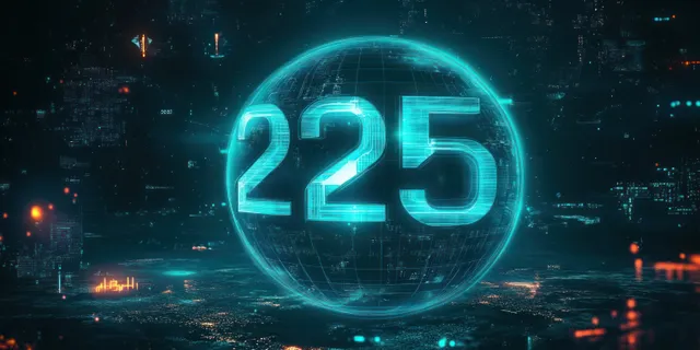 Holographic 2025 globe with glowing neon numbers over futuristic city network