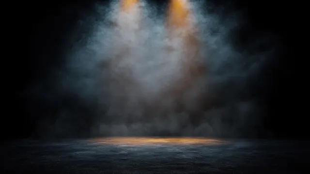 Foggy Empty Stage with Dramatic Chiaroscuro Lighting and Textured Asphalt