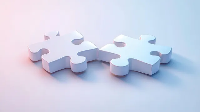 Interlocking white puzzle pieces arranged on a pastel surface with soft shadows.