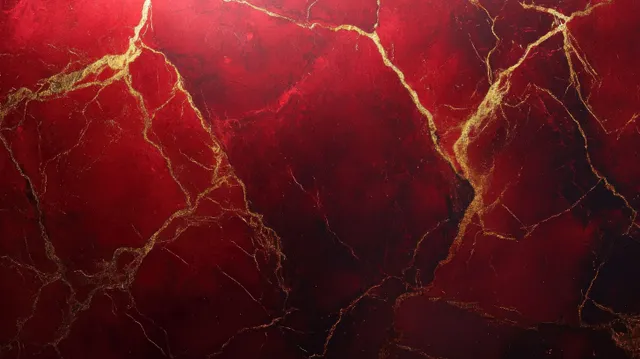 Deep red marbled surface with branching golden veins and thin cracked lines forming an abstract pattern.