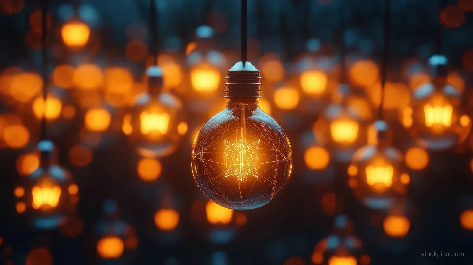 A glowing lightbulb connected by a network pattern symbolizes collaboration and innovative ideas for business growth.