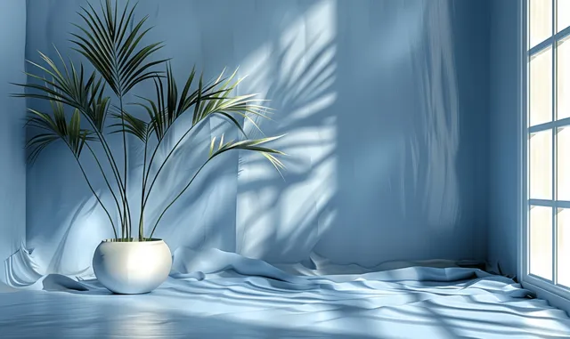 Light Blue Abstract Background with Leaf Shadow for Clean Product Display