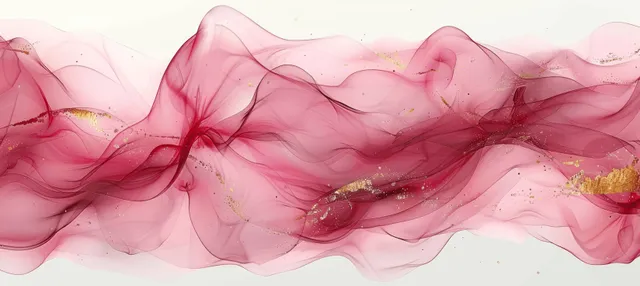 Pink watercolor waves with gold lines on white background
