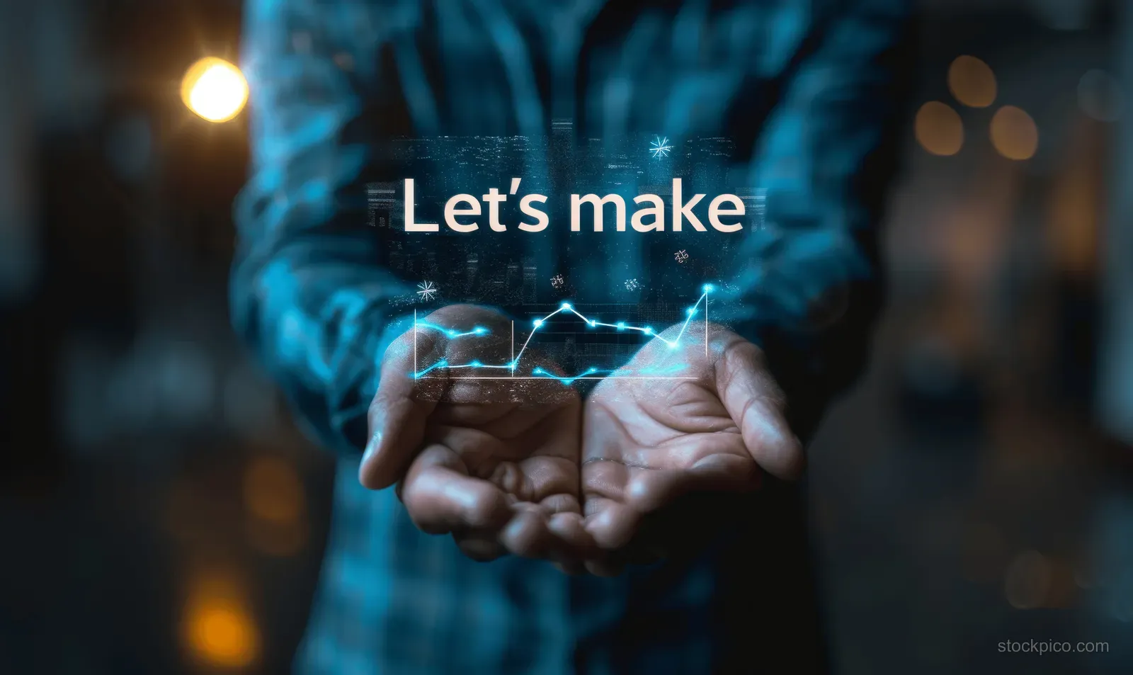 Two people shake hands while a glowing digital network chart appears behind them.