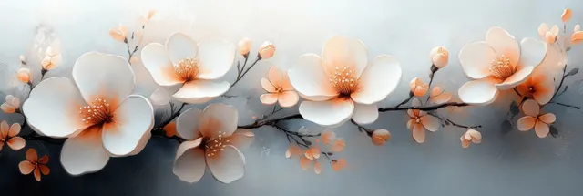 Watercolor floral branches with soft pink blossoms over gray textured seamless background