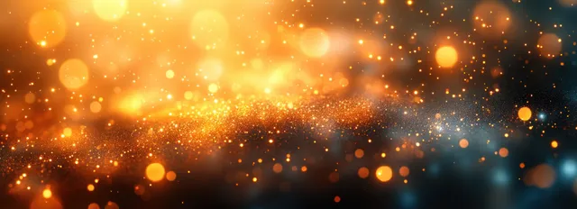 Golden bokeh lights shimmer across a dark Christmas New Year party background glow