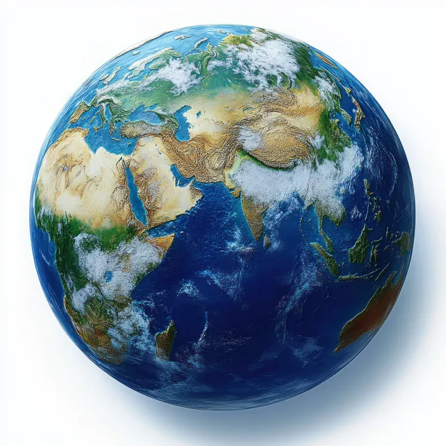 3D Earth globe with Asia visible on a white background.