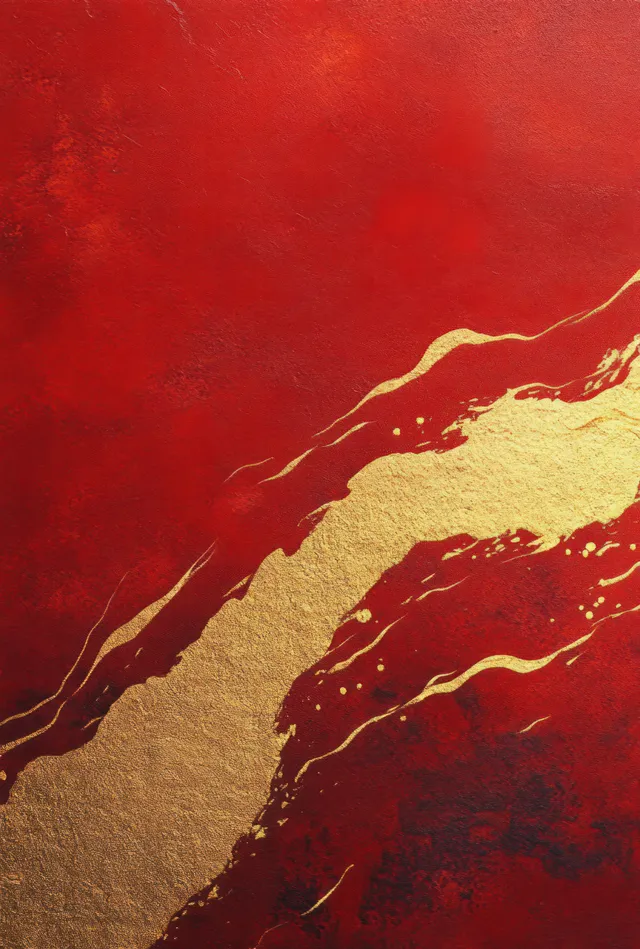 Gold brushstroke texture sweeping across vivid red background for festive art
