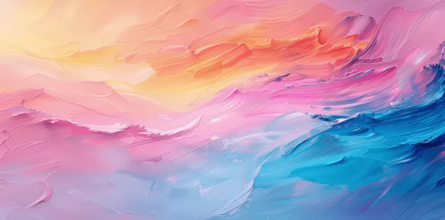 Pastel abstract ocean waves swirl with soft blur in pink, peach, and teal tones.