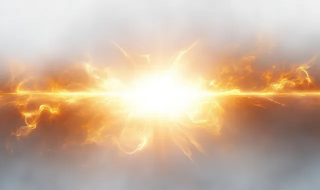 Fiery orange plasma explosion with glowing sparks and intense light rays spreading through smoke.