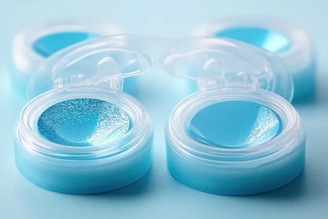 Two open jars contain light-blue gel with visible texture on a smooth surface under soft lighting.