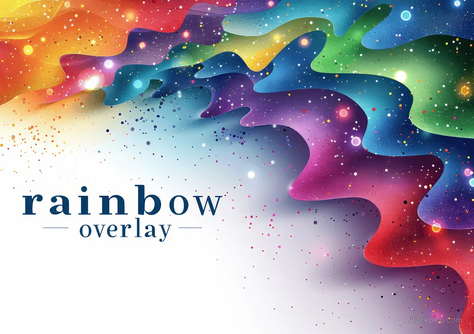 Rainbow overlay with glittery bokeh sparkles across an elegant beige cream gradient background.