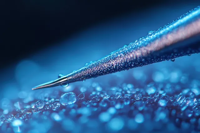 Dermatologist electrocautery tool cauterizing skin tissue during birthmark removal procedure