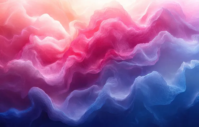 Holographic wave cloud gradient background in pink, blue, and purple with soft grain