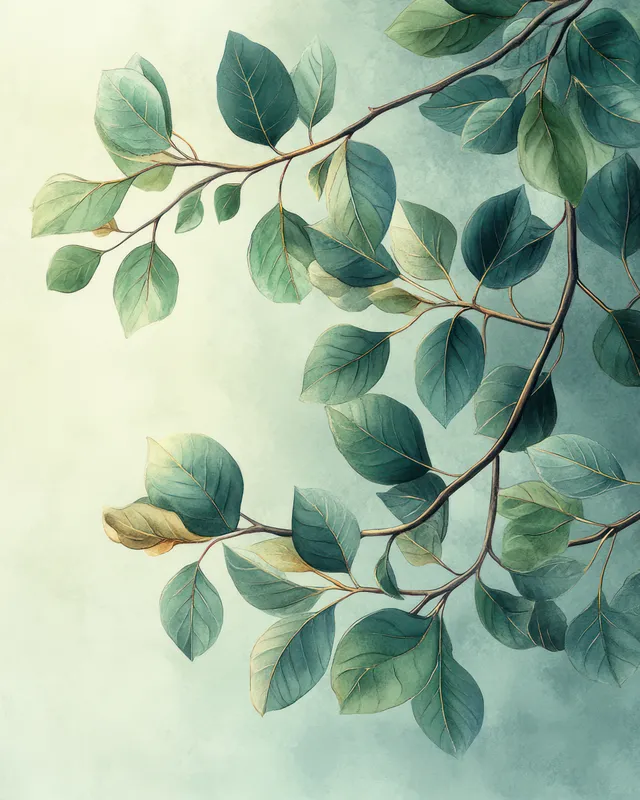 Watercolor green leaf frame with delicate botanical branches on pale background with Invitation Design