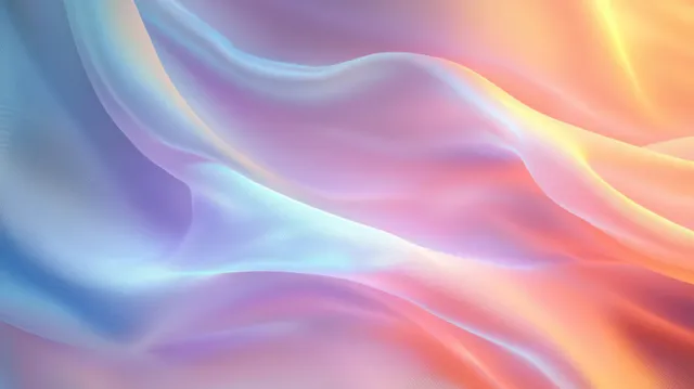 Pastel iridescent holographic silk waves with glowing ribbon light gradients