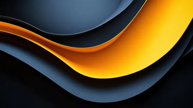 Layered dark gray and bright yellow flowing curves forming a dynamic wave-like abstract composition