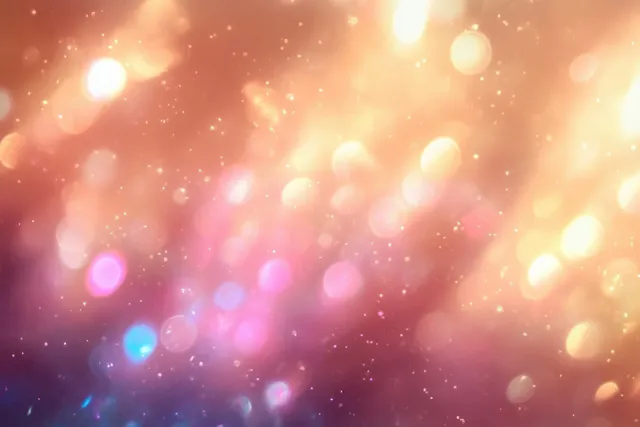 Shimmering gold bokeh light bursts over soft pastel gradient with gentle flare
