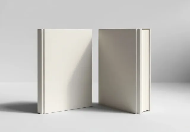 Open blank book mockup on soft gradient background with subtle shadow detail