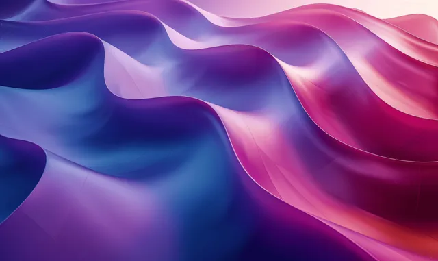 Futuristic 3D minimalist abstract ribbons with gradient waves over blue and purple backdrop