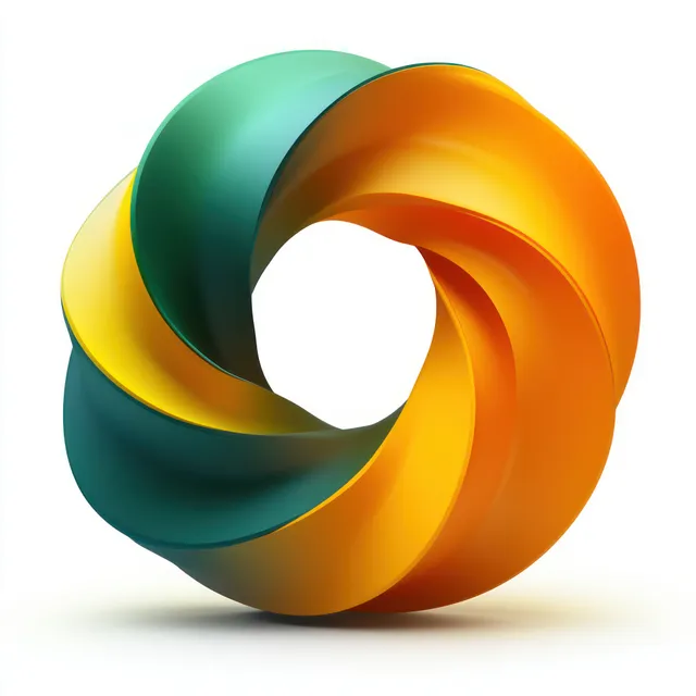 Green and gold infinity ribbon swirl logo with a circular cutout on a white background.
