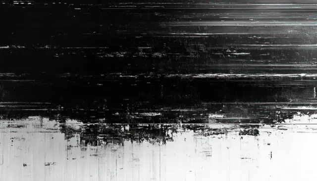 Black and white glitch abstract texture with horizontal scanlines and gritty static depth