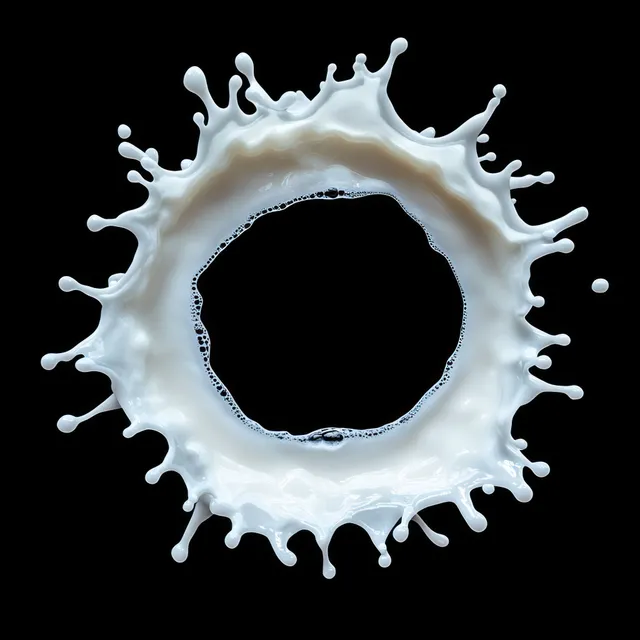 Frozen Circular Milk Splash on Black Background