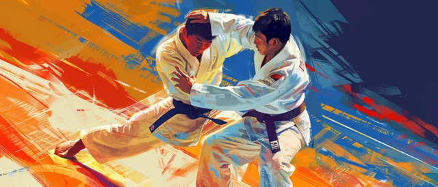 South Korean judo rivals grapple in 100 kg match with gripping action on tatami mat