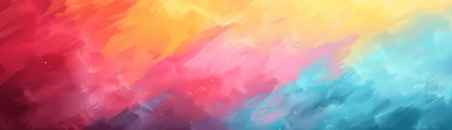 Pastel watercolor sky with fluffy rainbow-tinted clouds and a smooth gradient banner for copy space.