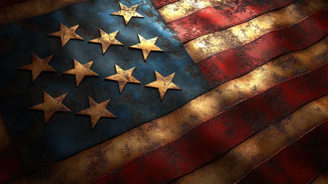 American flag stars and stripes waving background with warm textured fabric glow