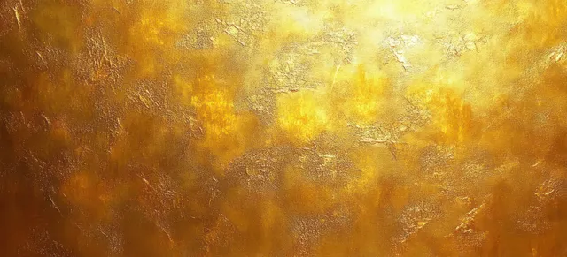 Glowing textured golden metal surface with rough abstract embossed patterns and warm light streaks.