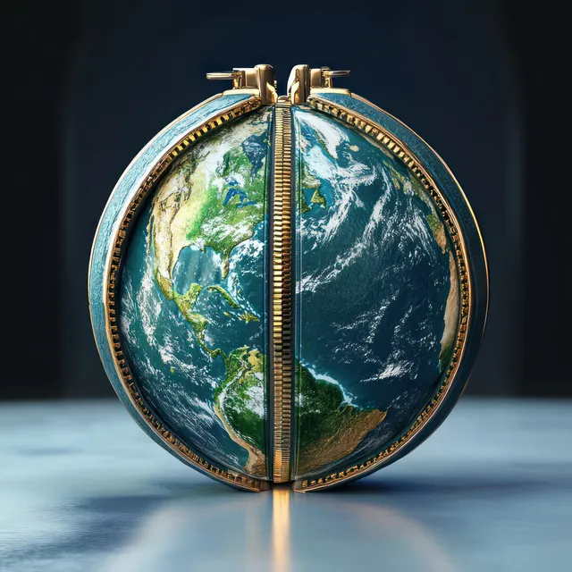 Globe Shaped Like a Zipper Opening on Dark Studio Surface