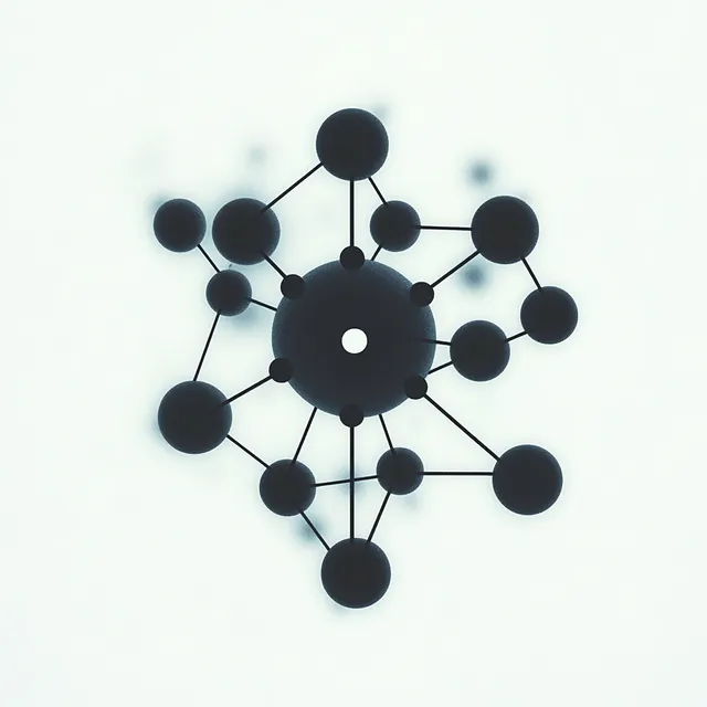 Abstract molecular network of black spheres connected on a pale background, scientific diagram